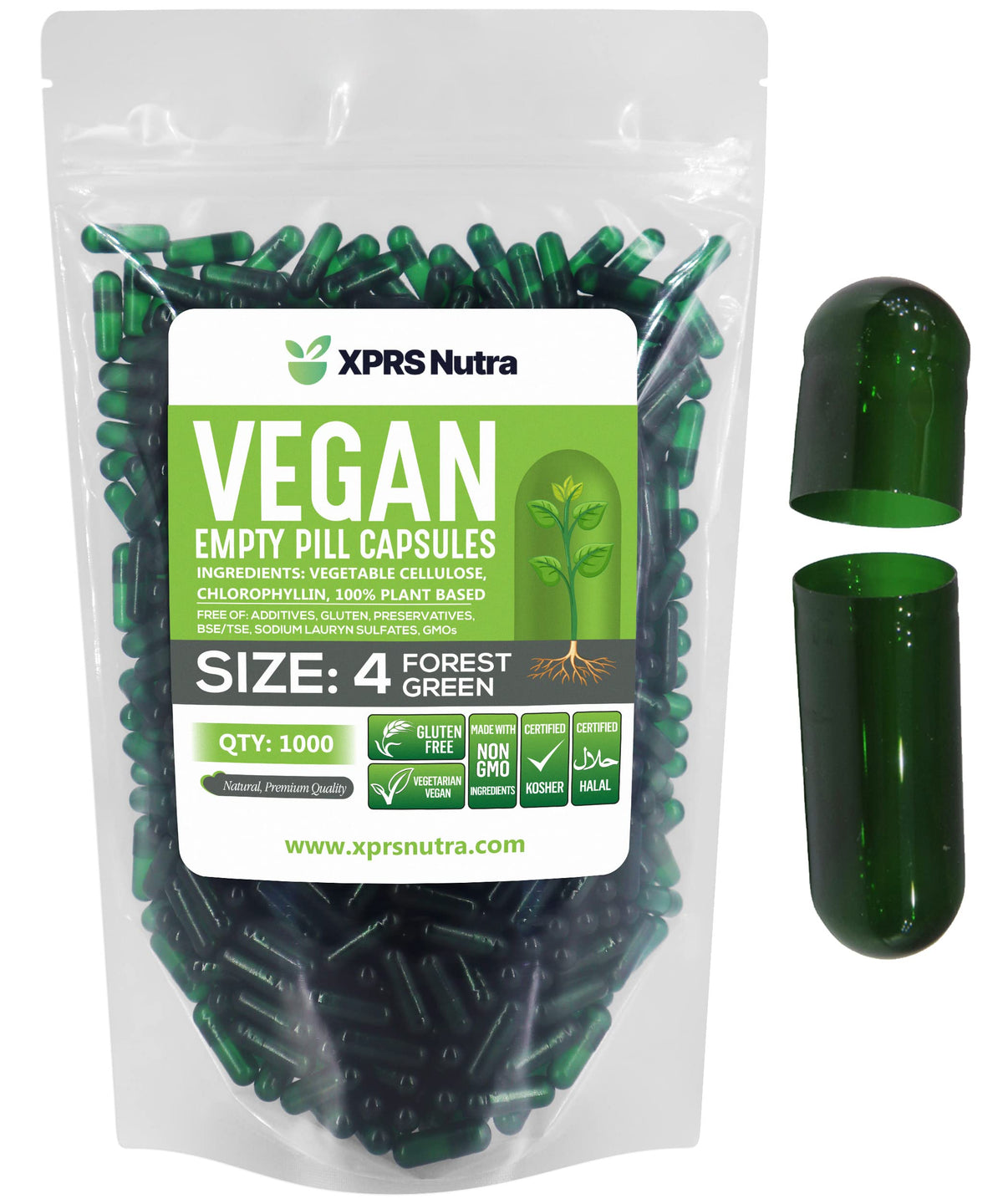XPRS Nutra Size 4 Empty Vegetarian Capsules - 1000 Count
