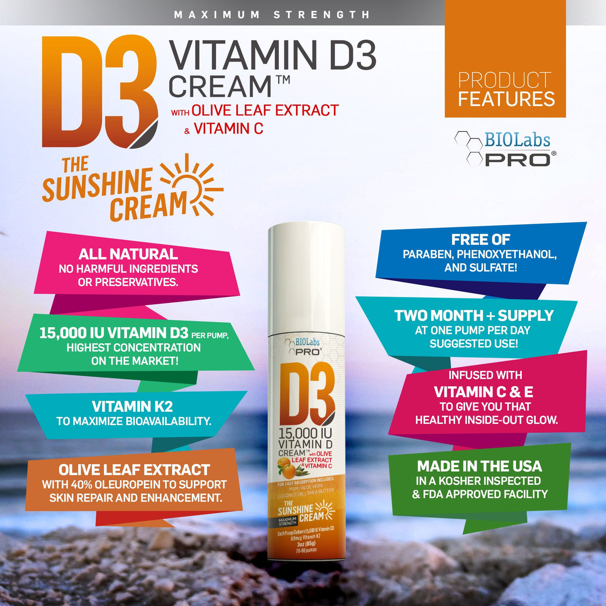 BIOLABS PRO Vitamin D3 15000 IU Cream with K2 - 3 Ounce - image 3