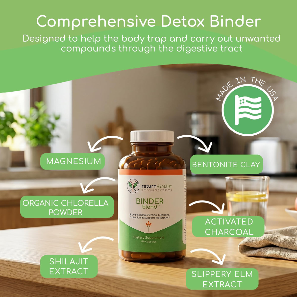 Return Healthy Binder Blend Toxin Binder Supplement - 180 Capsules - image 2