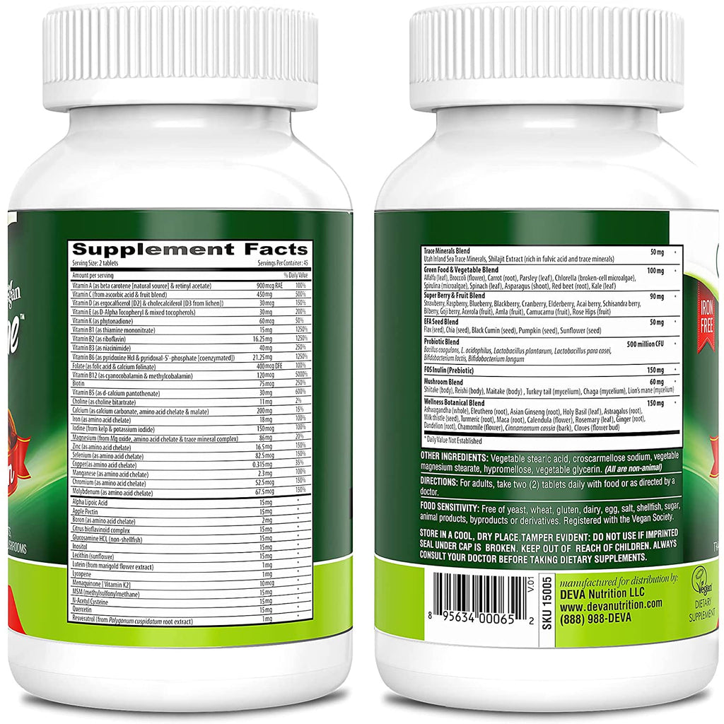 DEVA Tuba Prime Vegan Multivitamin with Iron