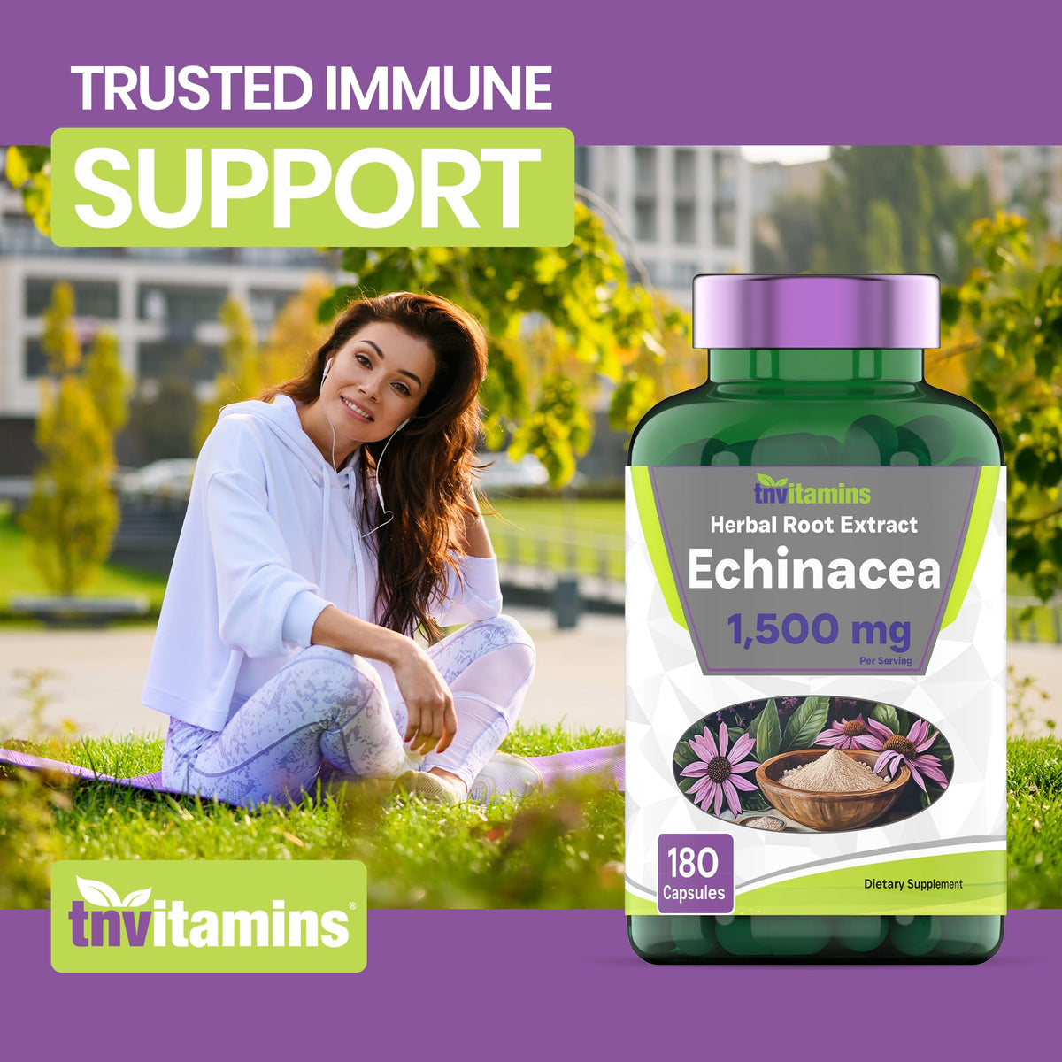 tnvitamins Echinacea Purpurea Capsules Immune Support - 180 Capsules - image 3