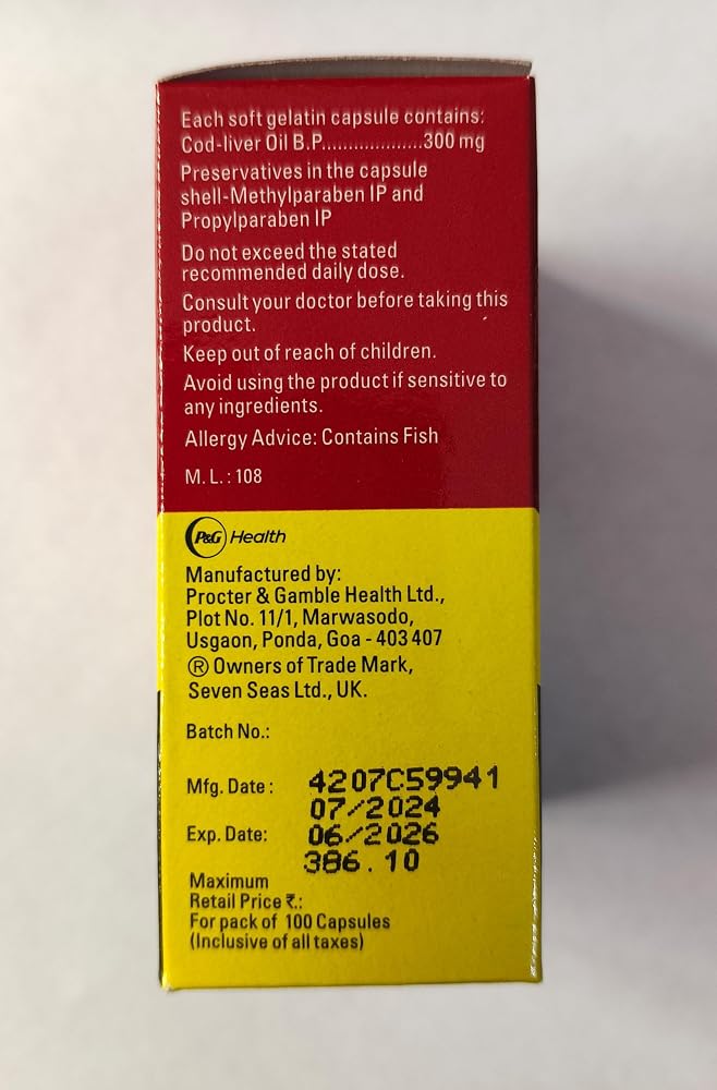 Seven Seas Cod Liver Oil High Strength with Vitamins D & E - 100 Capsules - image 2