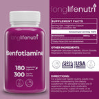 LongLifeNutri Benfotiamine 300mg Vitamin B1 - 180 Vegetarian Capsules - image 2