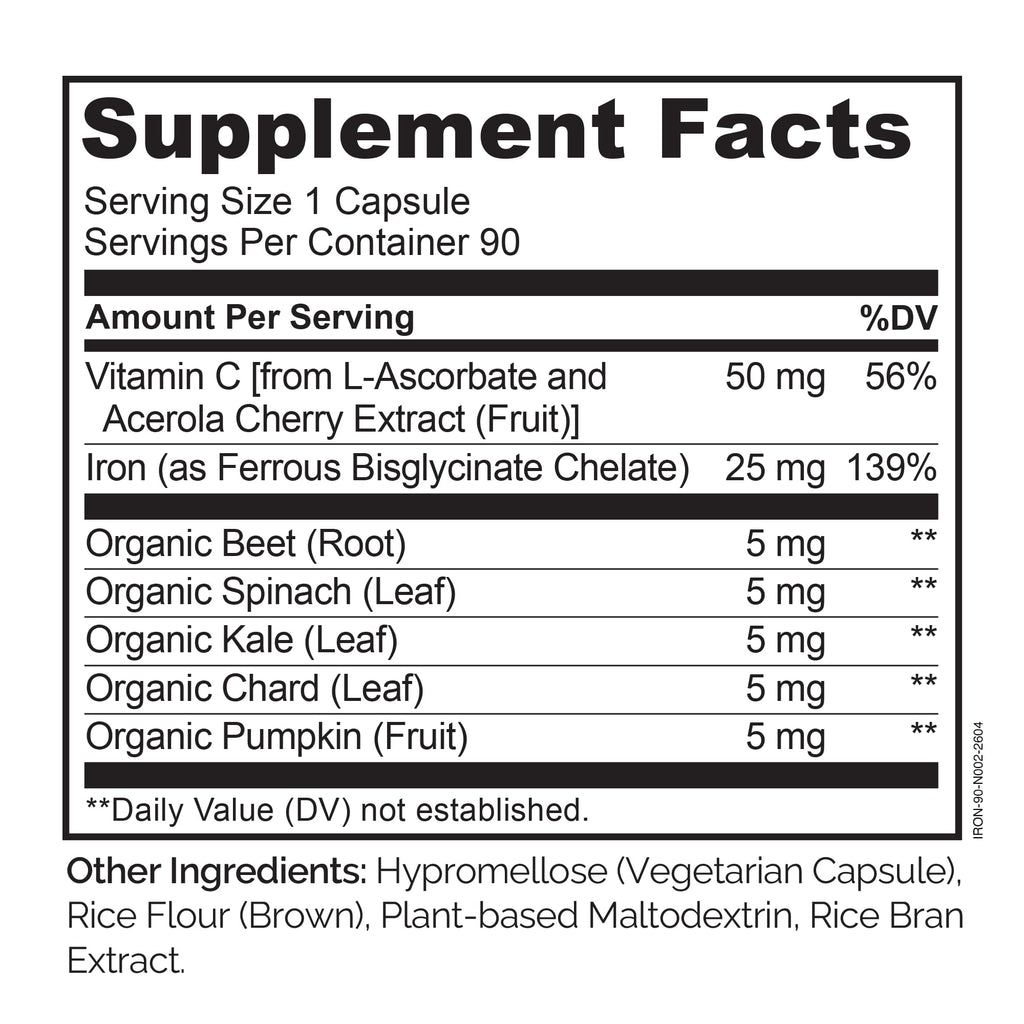 Naturelo Capsules iron 25Mg vitamin C gentle On The Stomach