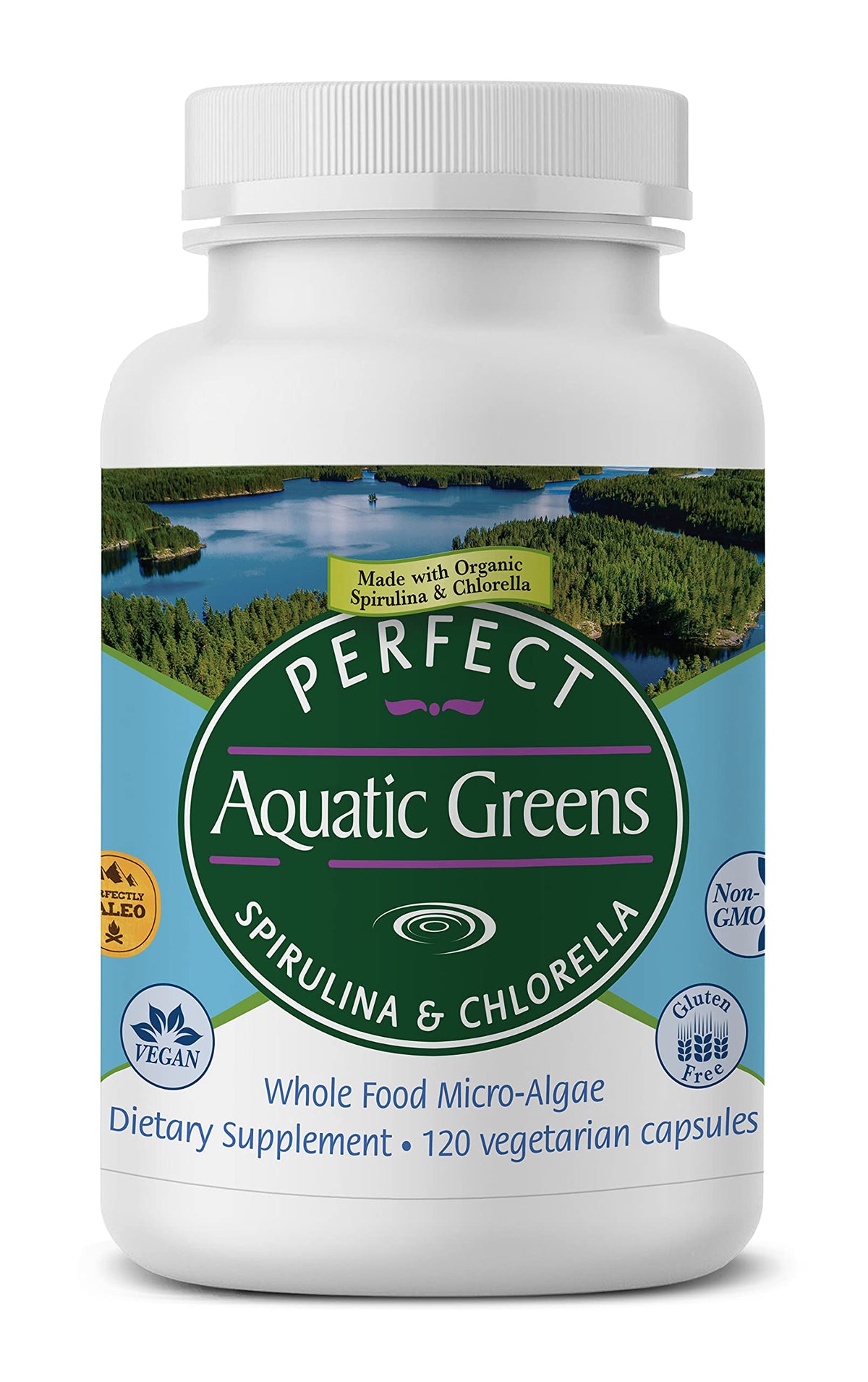Perfect Supplements Aquatic Greens Organic Spirulina Chlorella - 120 Capsules