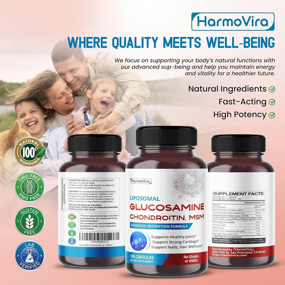 HarmoVira Liposomal Glucosamine 9-in-1 Joint Wellness - 180 Capsules - image 8