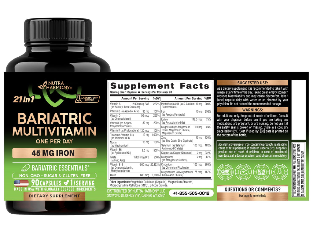 NUTRAHARMONY Bariatric Multivitamin with Iron 45mg - 90 Capsules - image 2
