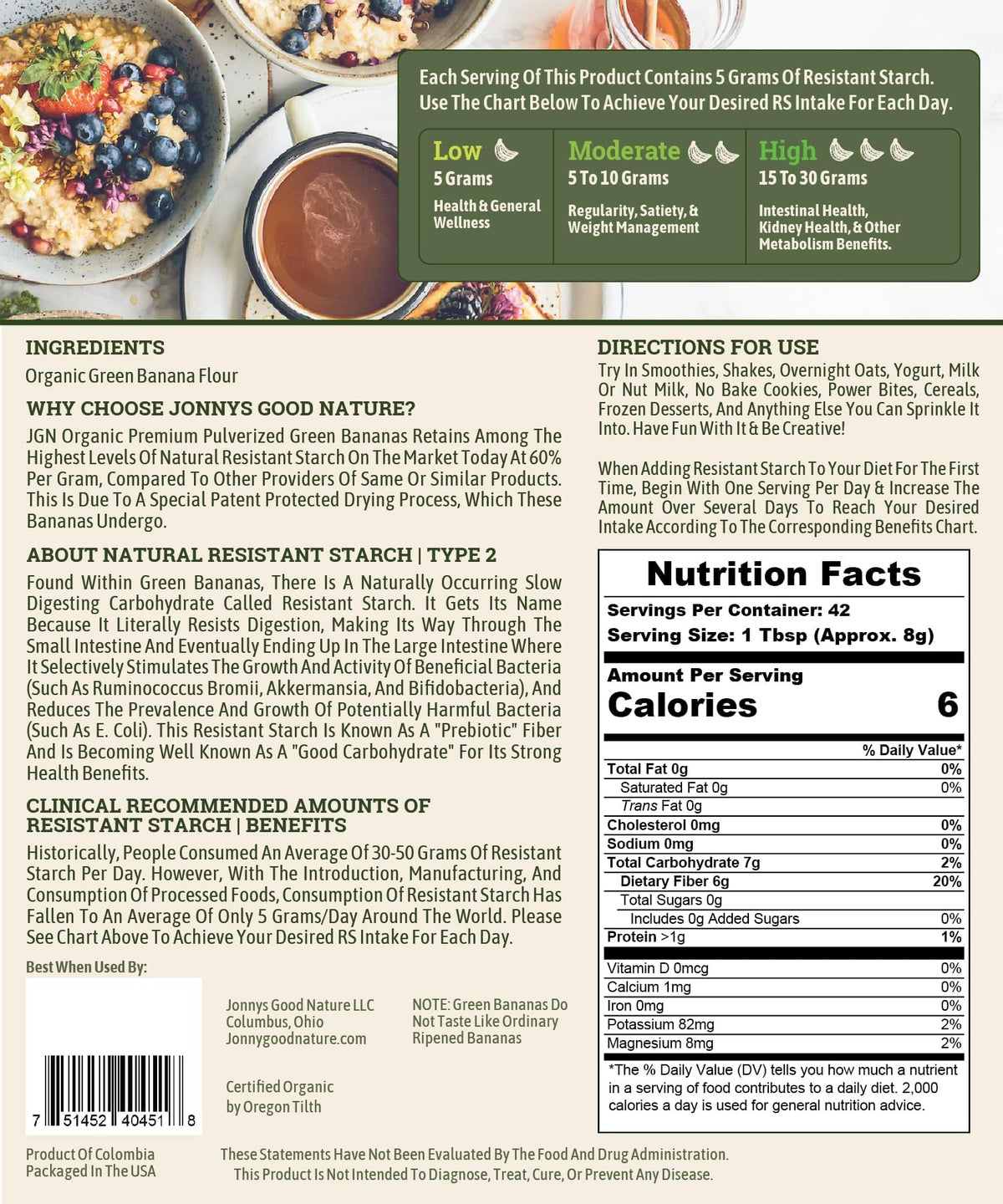 Jonnys Good Nature Organic Green Banana Flour Prebiotic - 42 Servings - image 2