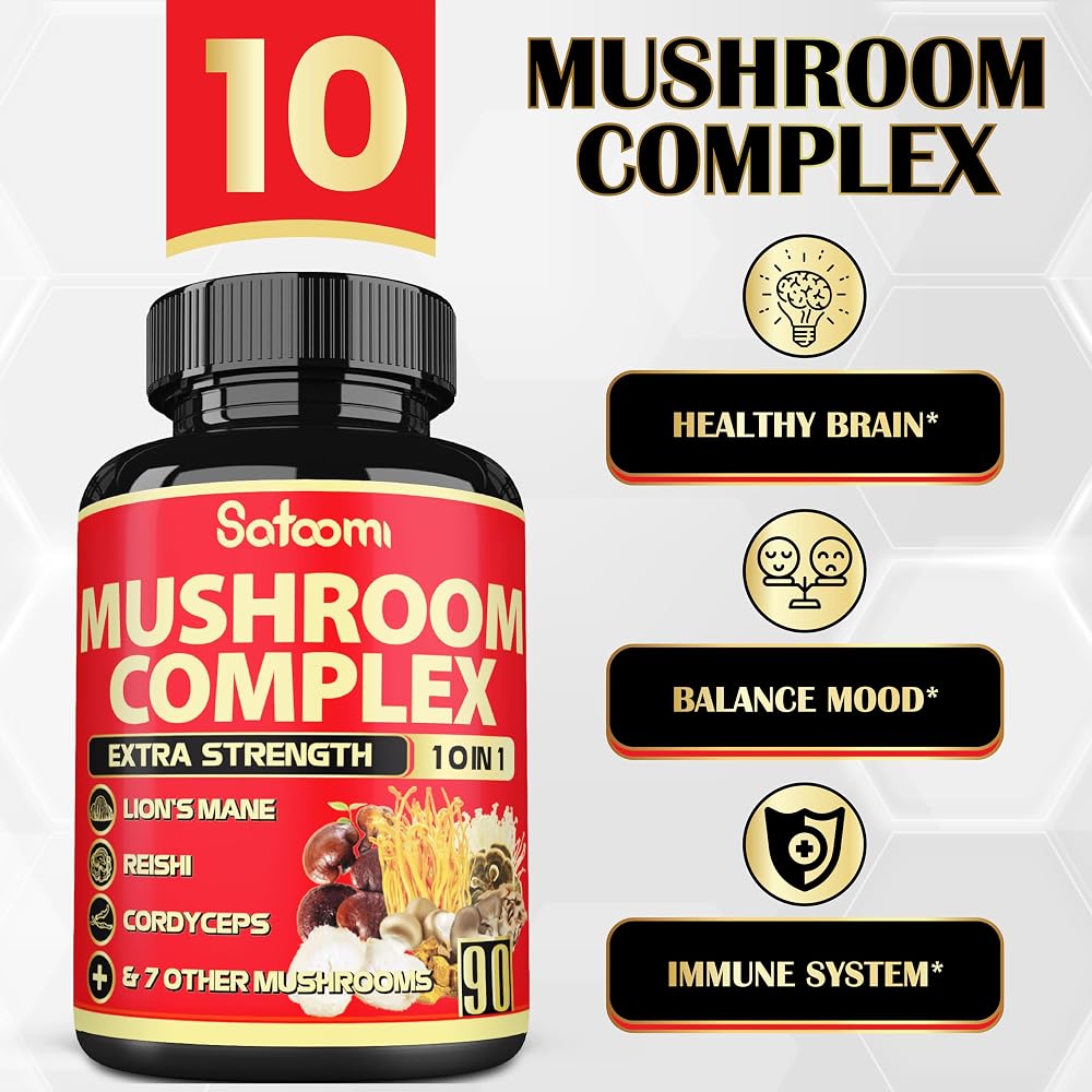 Satoomi Mushroom Complex Supplements Capsules - Blends with Lions Mane