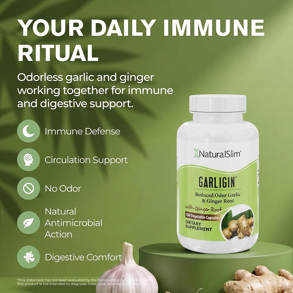 NaturalSlim Garligin Garlic & Ginger Immune Supplement - 100 Capsules - image 3