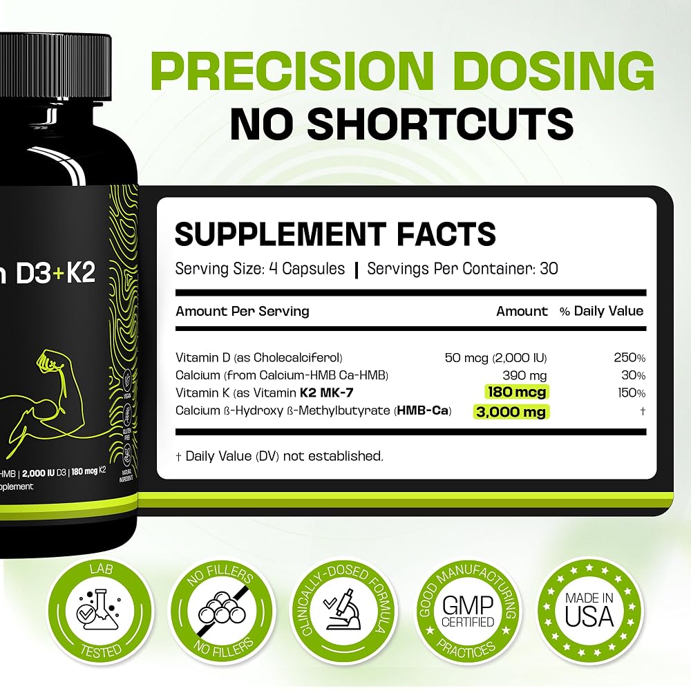 BOSCENT HMB 3000mg with Vitamin D3 K2 Capsules - 120 Capsules - image 4