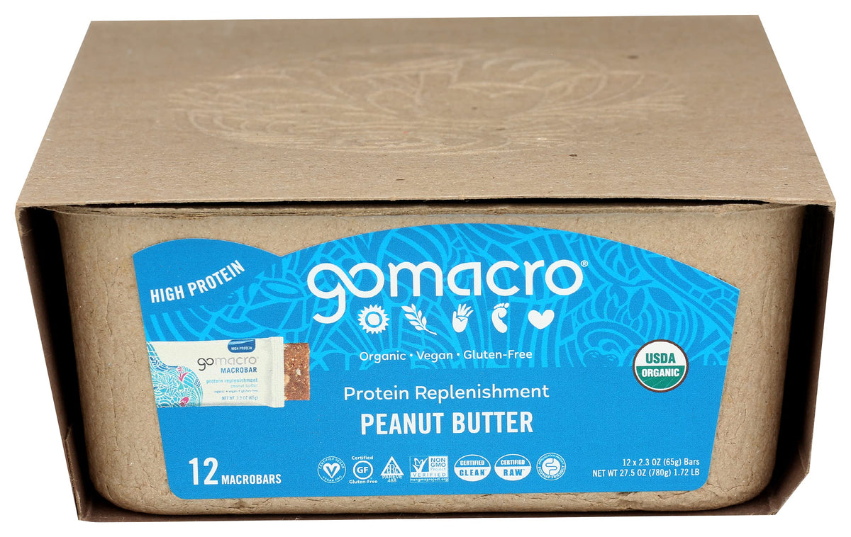 GoMacro MacroBar Organic Vegan Protein Bars Peanut Butter - 12 Count