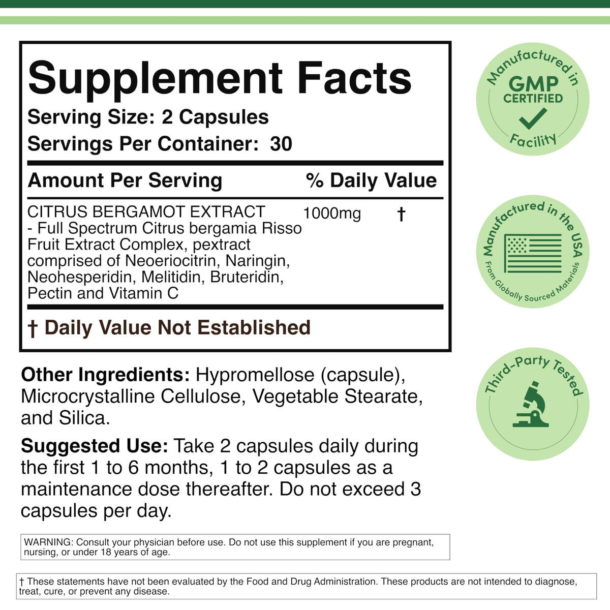 Double Wood Supplements Citrus Bergamot Extract 1000mg - 60 Capsules - image 2