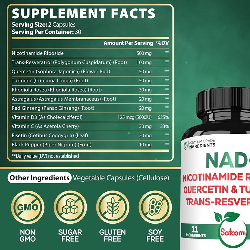 Satoomi NAD Nicotinamide Riboside Resveratrol Supplement - 60 Capsules - image 2