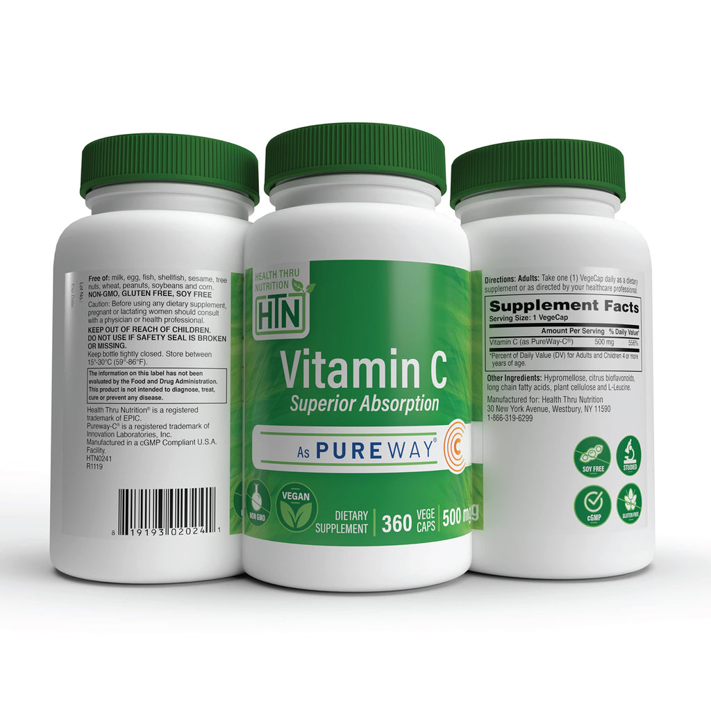 Health Thru Nutrition Vitamin C 500mg PureWay-C - 360 Capsules - image 5