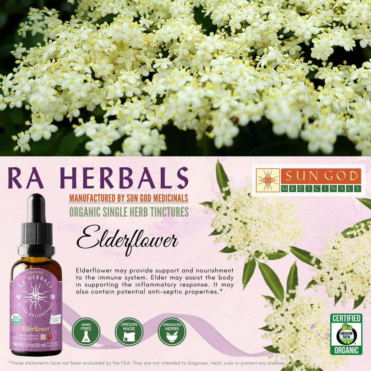 Sun God Medicinals Ra Herbals Organic Elderflower Liquid Extract - 1 fl oz - image 3
