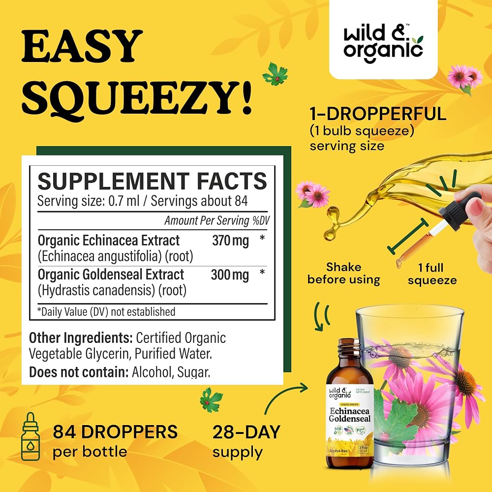 Wild & Organic Echinacea Goldenseal Liquid Drops Immune Support - 2 oz - image 3
