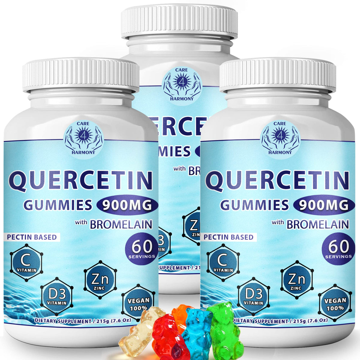 CARE 4 HARMONY Quercetin Gummies with Bromelain, Zinc & Vitamin D3 - 180 Count