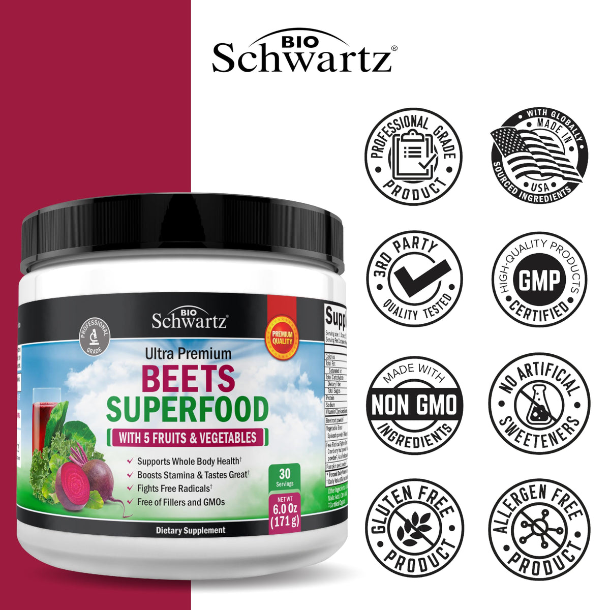 BioSchwartz Beet Root Powder Superfood Supplement - 30 Servings - image 4