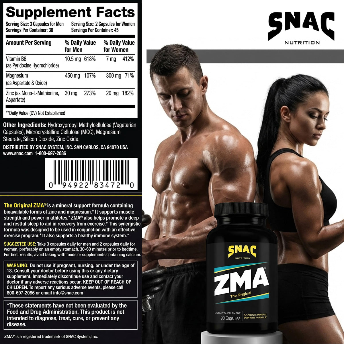 SNAC ZMA Sleep & Muscle Recovery - 90 Vegetarian Capsules - image 5