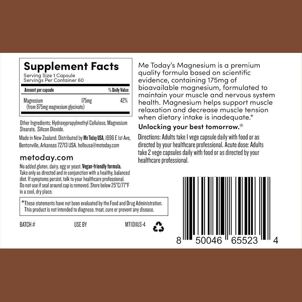Me Today Magnesium Glycinate 175mg for Sleep & Relaxation - 60 Capsules - image 3