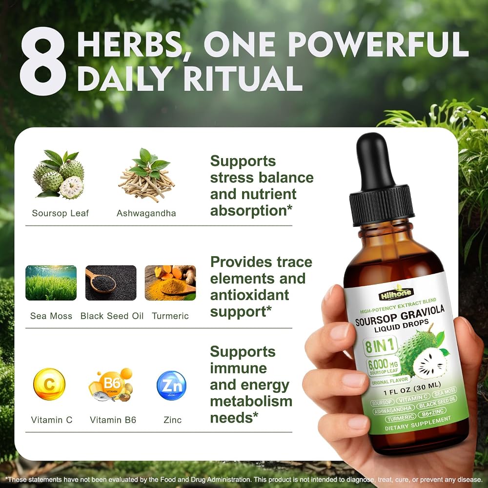 HIIHONE 8 in 1 Graviola Soursop Leaf Extract Liquid