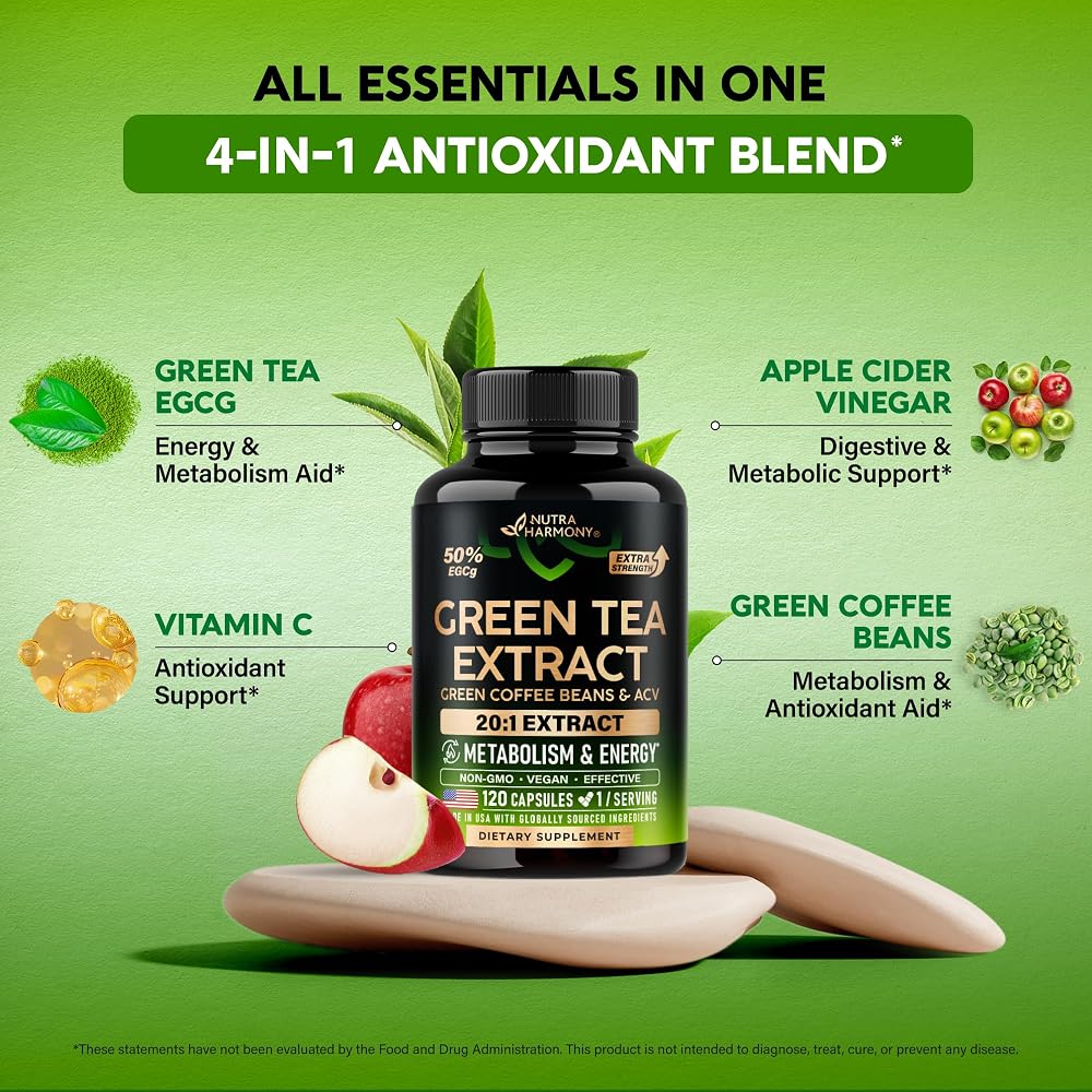 NUTRAHARMONY Green Tea Extract 20:1 with Green Coffee Bean - 120 Capsules - image 6