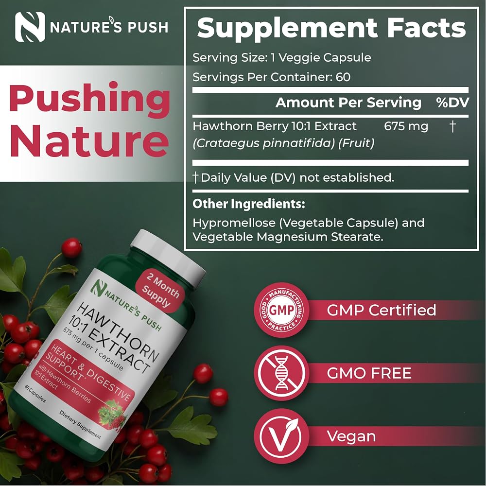 Nature's Push Super Potent Hawthorn Berry 10:1 Extract 675mg Capsules