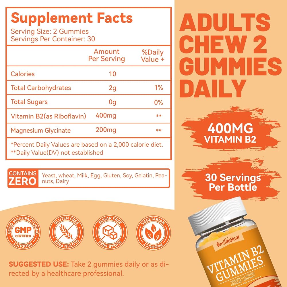 SmildeHeal Vitamin B2 Gummies,Riboflavin 400mg Supplement
