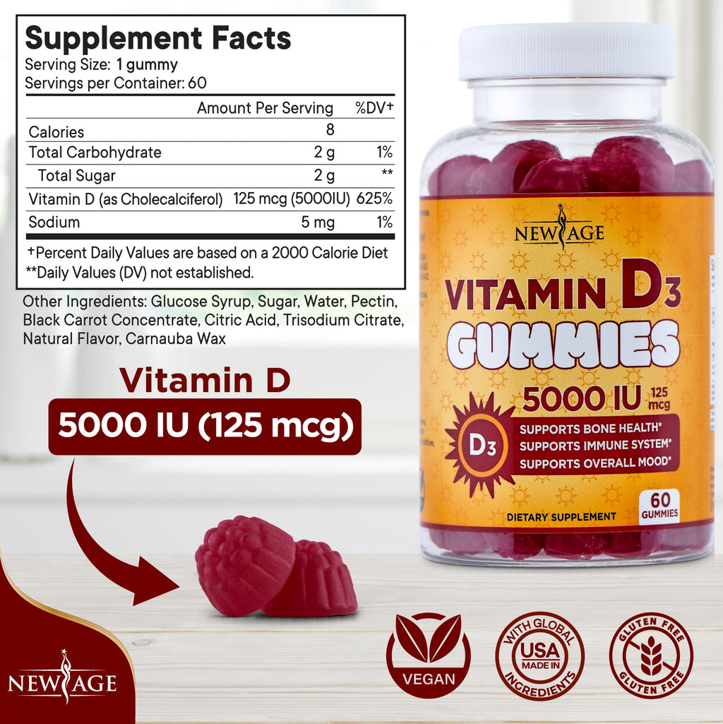 NEW AGE Vitamin D3 5000 IU Gummies Immune Support - 120 Gummies - image 2