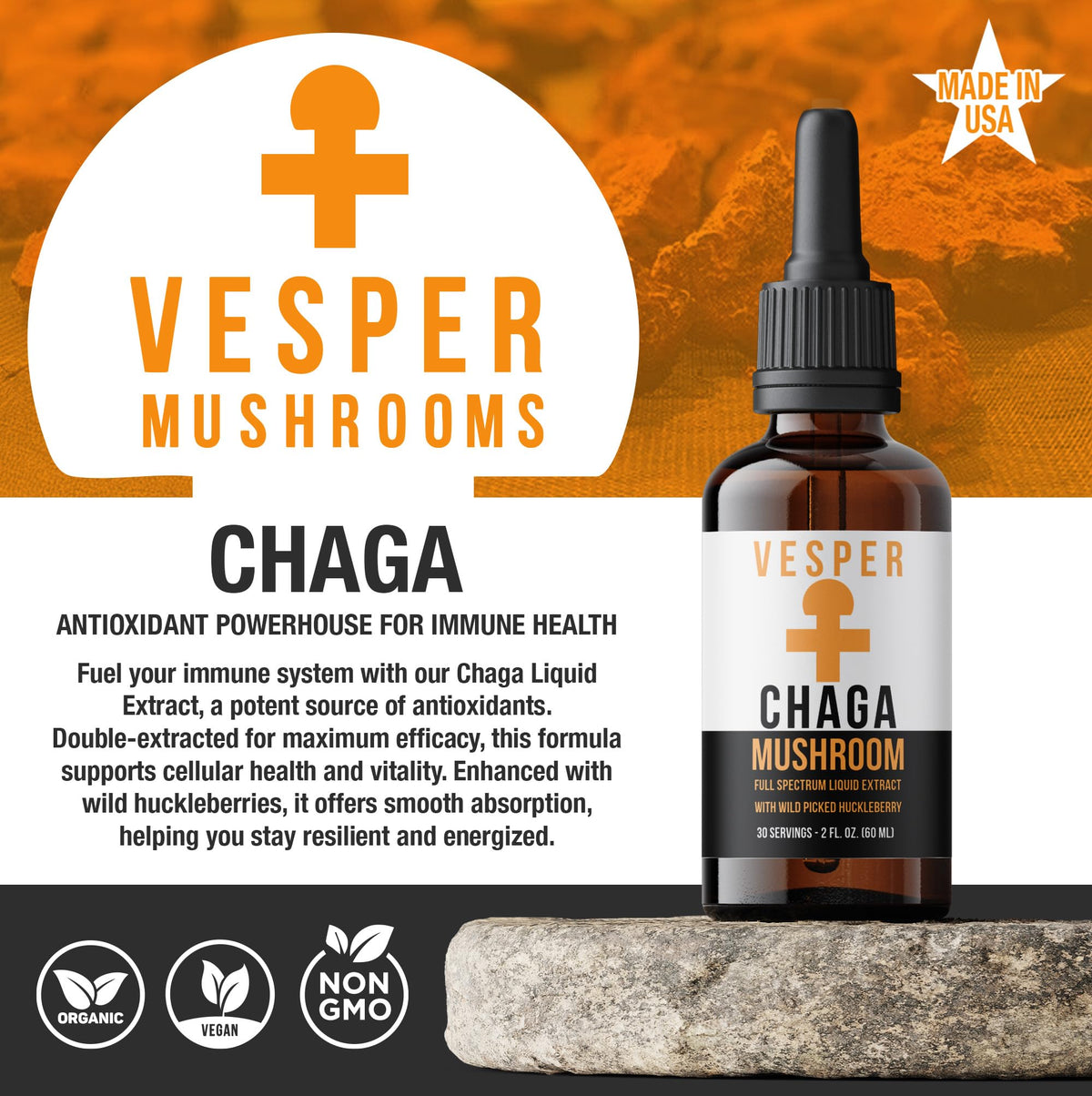 Vesper Mushrooms Liquid Extract - Double Extraction with Wild