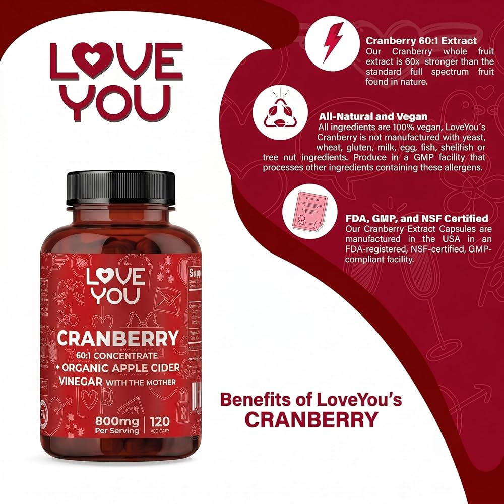 Love You Cranberry 60:1 Extract + Apple Cider Vinegar - 120 Vegan Capsules - image 4
