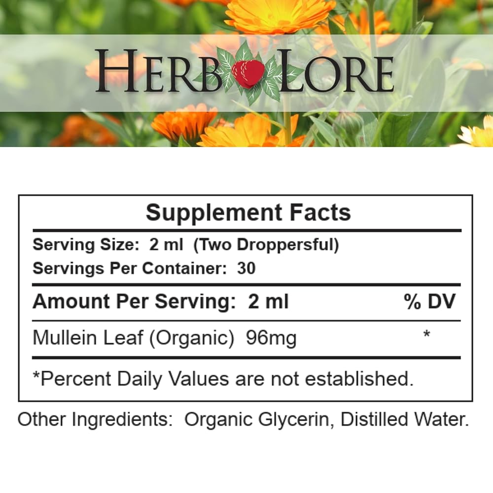 Herb Lore Organic Mullein Tincture - Mullein Drops for Lungs - Liquid