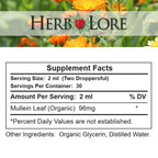Herb Lore Organic Mullein Tincture - Mullein Drops for Lungs - Liquid