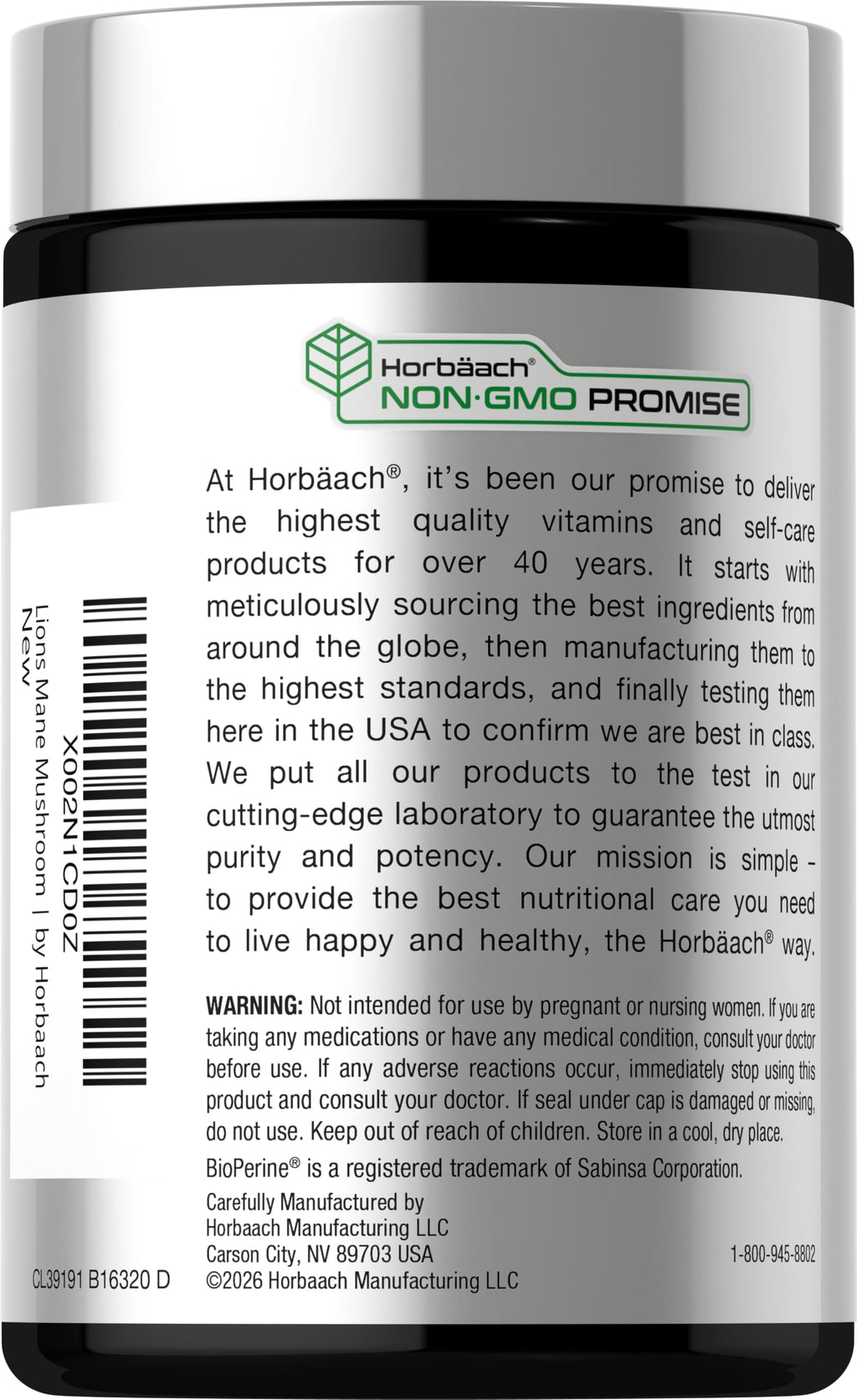 Horbäach Lion's Mane Mushroom Extract - 120 Capsules - image 3