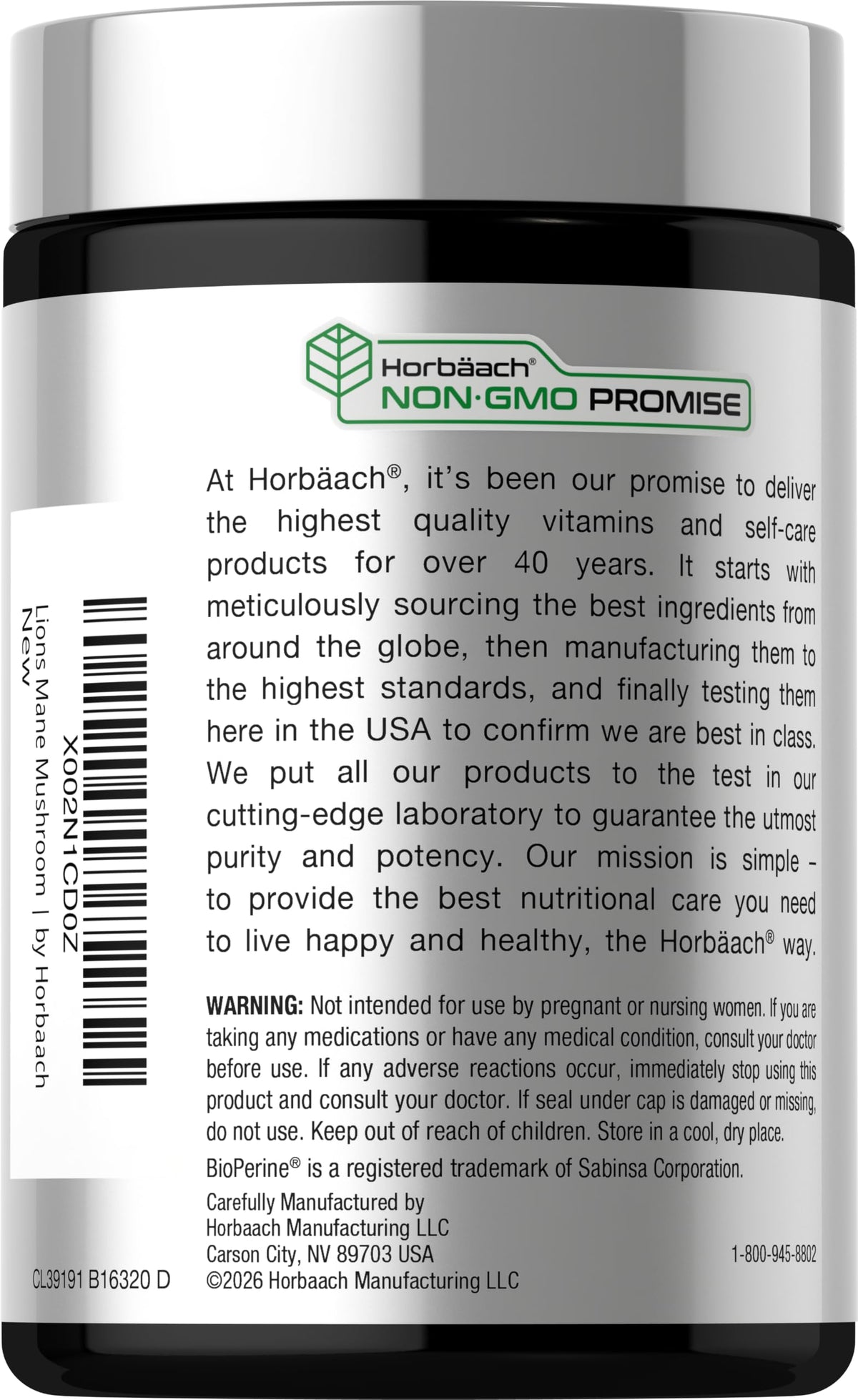Horbäach Lion's Mane Mushroom Extract - 120 Capsules - image 3