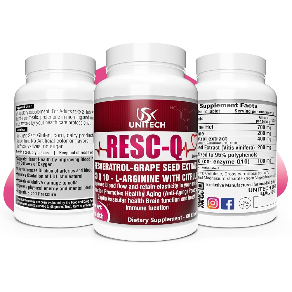 USK RESC-Q Resveratrol & L-Arginine Antioxidant - 60 Tablets - image 6