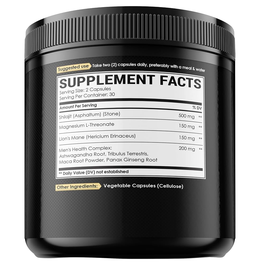 NUQIIT 1000mg Magnesium L-Threonate with Lions Mane, Shilajit Capsules