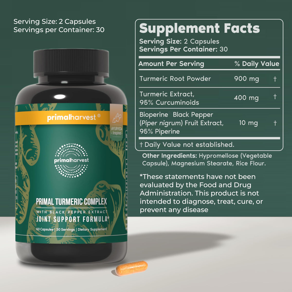 Primal Harvest Turmeric Complex Daily Vegan Supplement - 120 Capsules - image 2