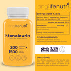 LongLifeNutri Monolaurin 1500mg Supplement - 200 Vegetarian Capsules - image 2