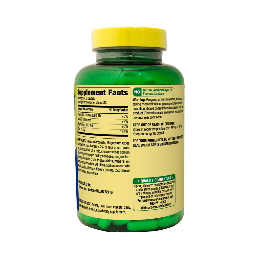Spring Valley Calcium Magnesium Zinc Vitamin D3 - 750 Caplets - image 2