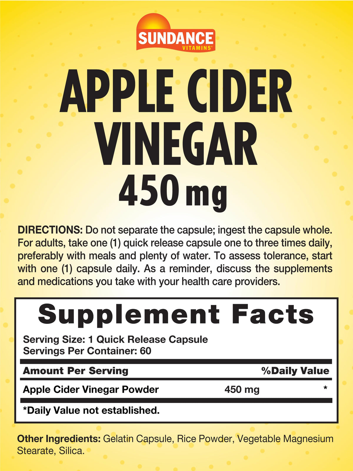 Sundance Apple Cider Vinegar Capsules 450mg - 60 Count - image 2