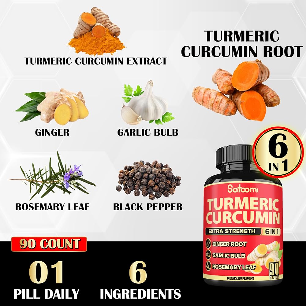 Satoomi Turmeric Curcumin Supplement with Ginger & Black Pepper - 90 Capsules - image 4