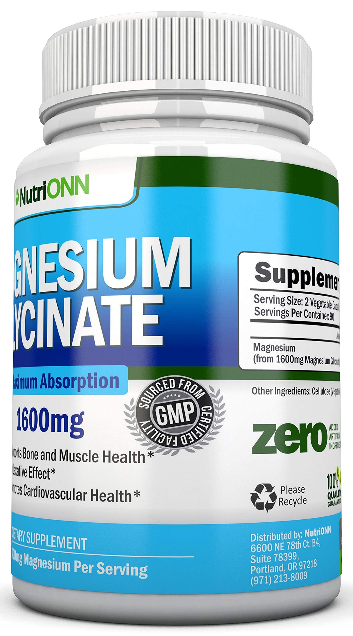 NutriONN Magnesium Glycinate 1600 mg - 180 Vegan Capsules - image 5