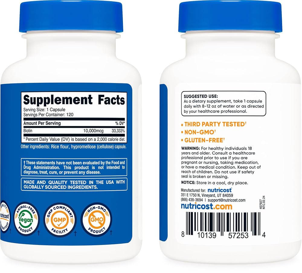 Nutricost Biotin Vitamin B7 10,000mcg - 120 Capsules - image 4