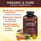 Life's Fortune Organic Turmeric Curcumin with Black Pepper - 180 Capsules - image 3