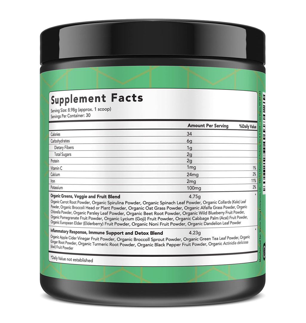 Warrior Strong Wellness Certified Organic Greens Powder - 30 Servings - image 2