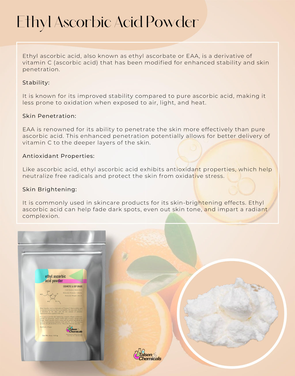 Talsen Chemicals Ethyl Ascorbic Acid Powder Stable Vitamin C