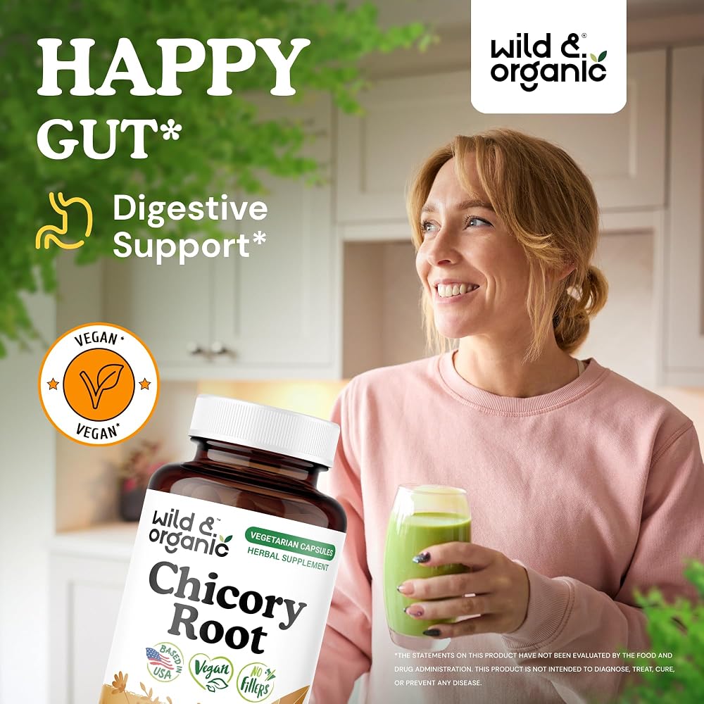 Wild & Organic Chicory Root Fiber Capsules - 1200 mg of Chicory Root