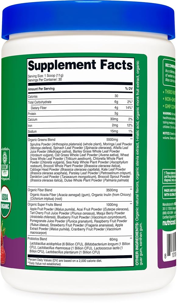 Nutricost Organic Super Greens Powder (30 Servings) - Superfood